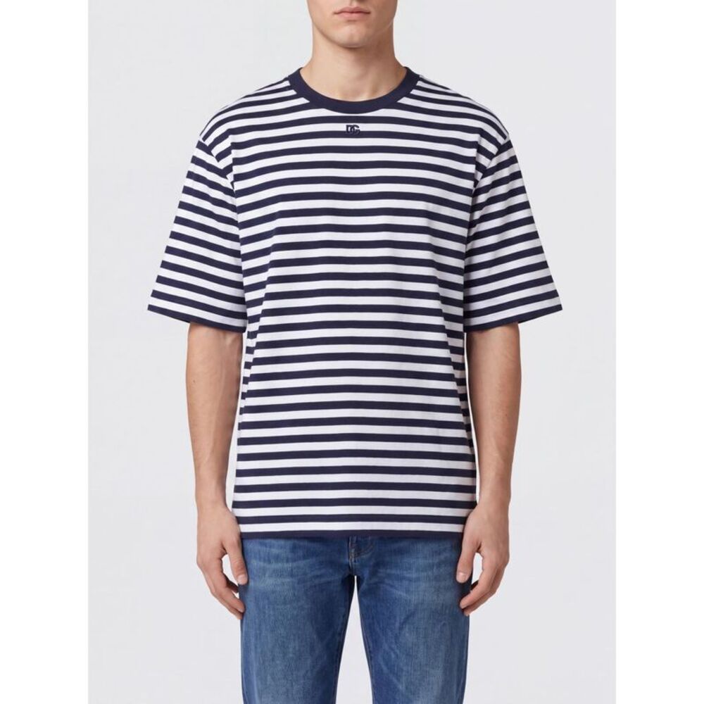 Striped Cotton T-Shirt Dolce & Gabbana With Dg Monogram And Dropped Shoulders